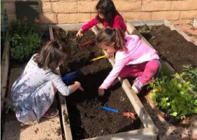 Kids working in school garden